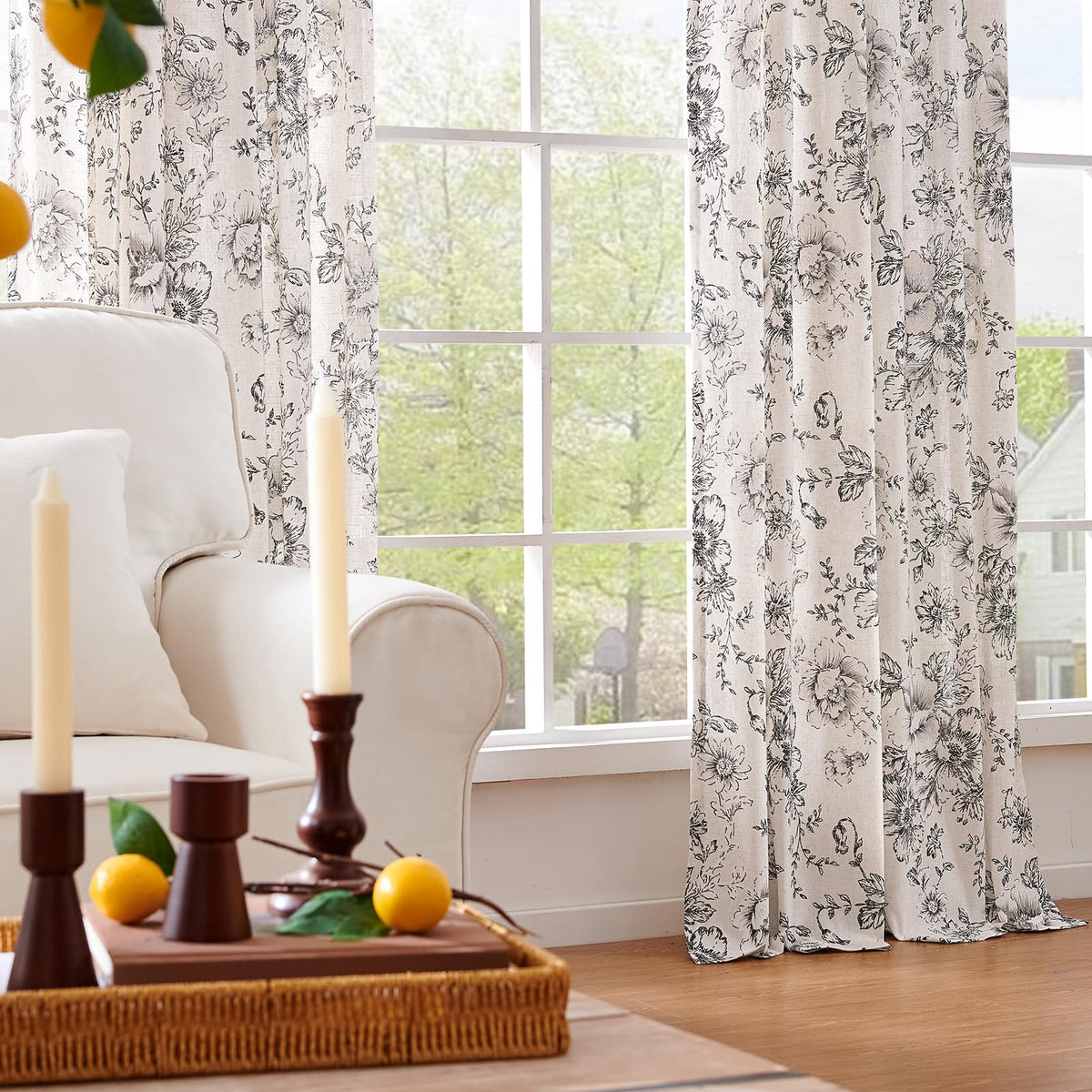 Jinchan beige fabric with peony print creates warm ambiance
