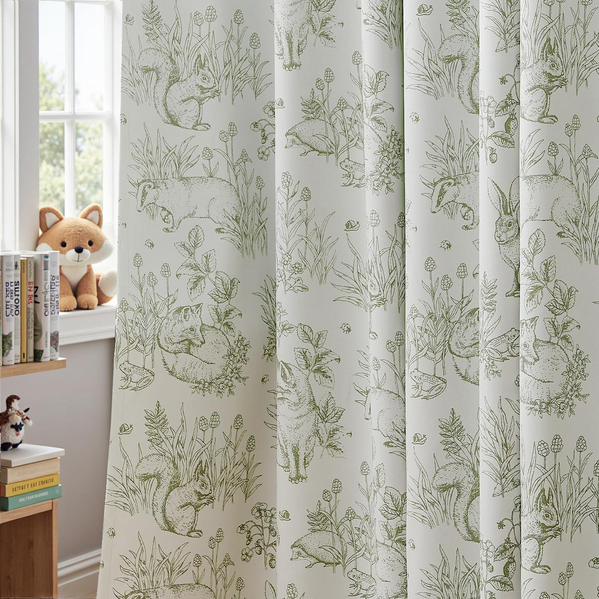 Jinchan bunny woodland toile curtains for nursery privacy and light control.