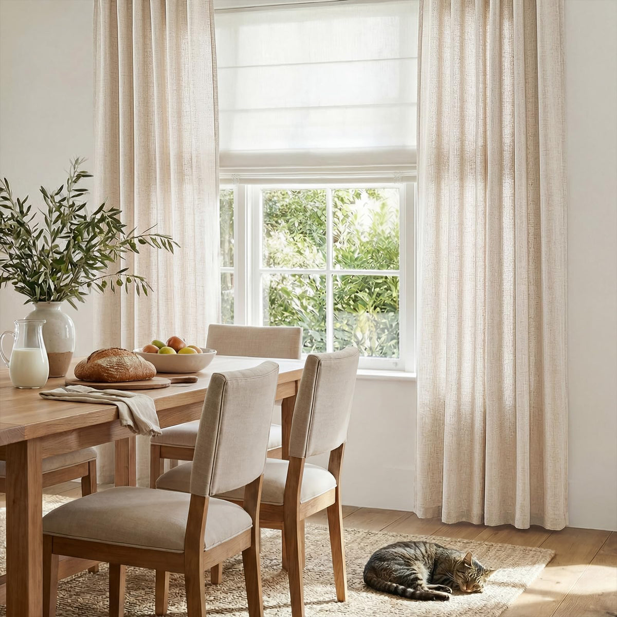 Close view of Jinchan linen texture and elegant drape.