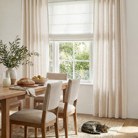 Close view of Jinchan linen texture and elegant drape.