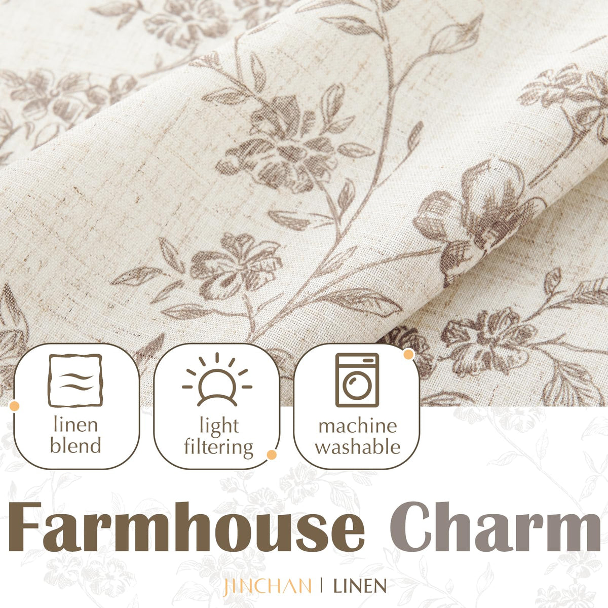 Jinchan durable, machine-washable curtains offer easy care and long-lasting color.