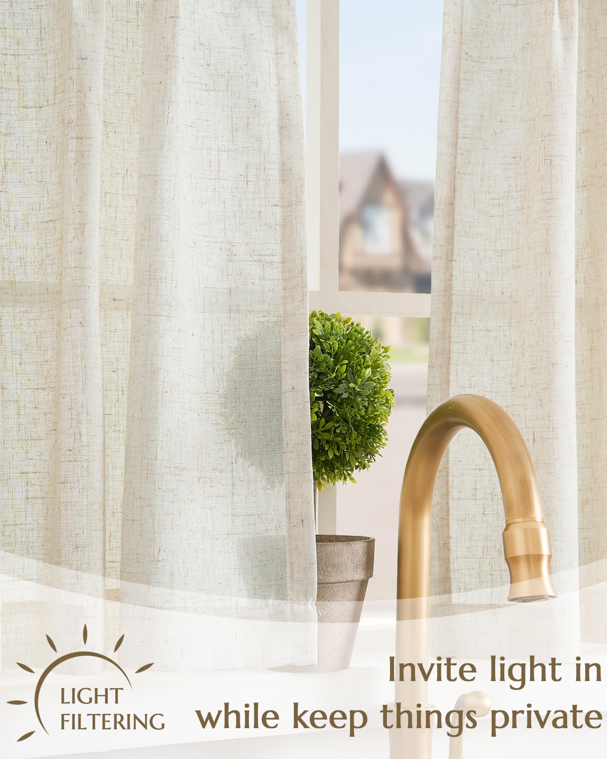 Jinchan farmhouse curtains suited for kitchen or bathroom, adding rustic charm and privacy.