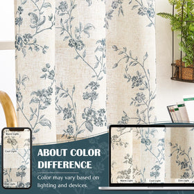 Jinchan floral kitchen curtains, close-up of beige thread detail and pattern texture.
