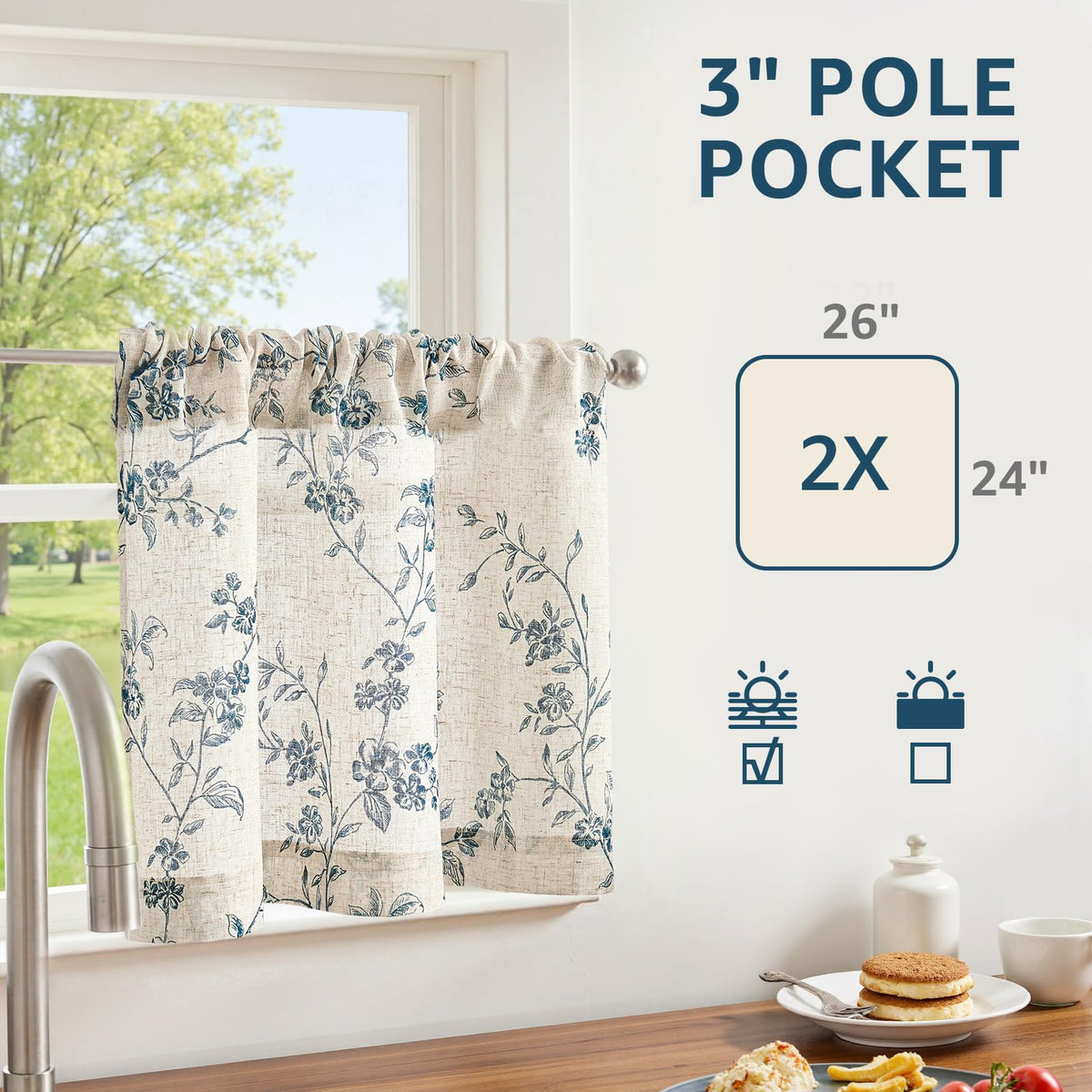 Jinchan floral kitchen curtains, light-filtering fabric, gentle ambience for any room.
