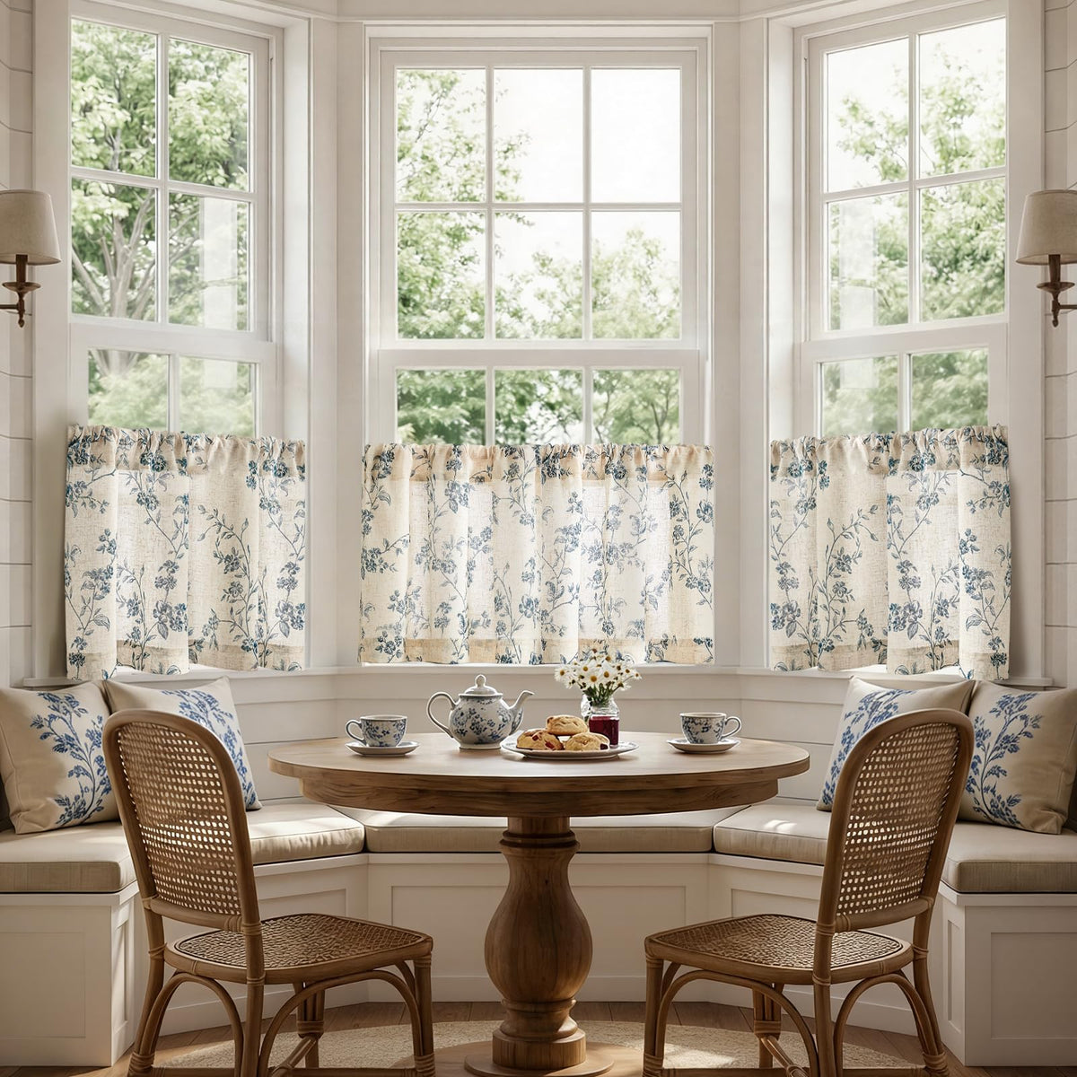 Jinchan floral kitchen curtains, 3-inch pole-pocket detail for easy mounting.