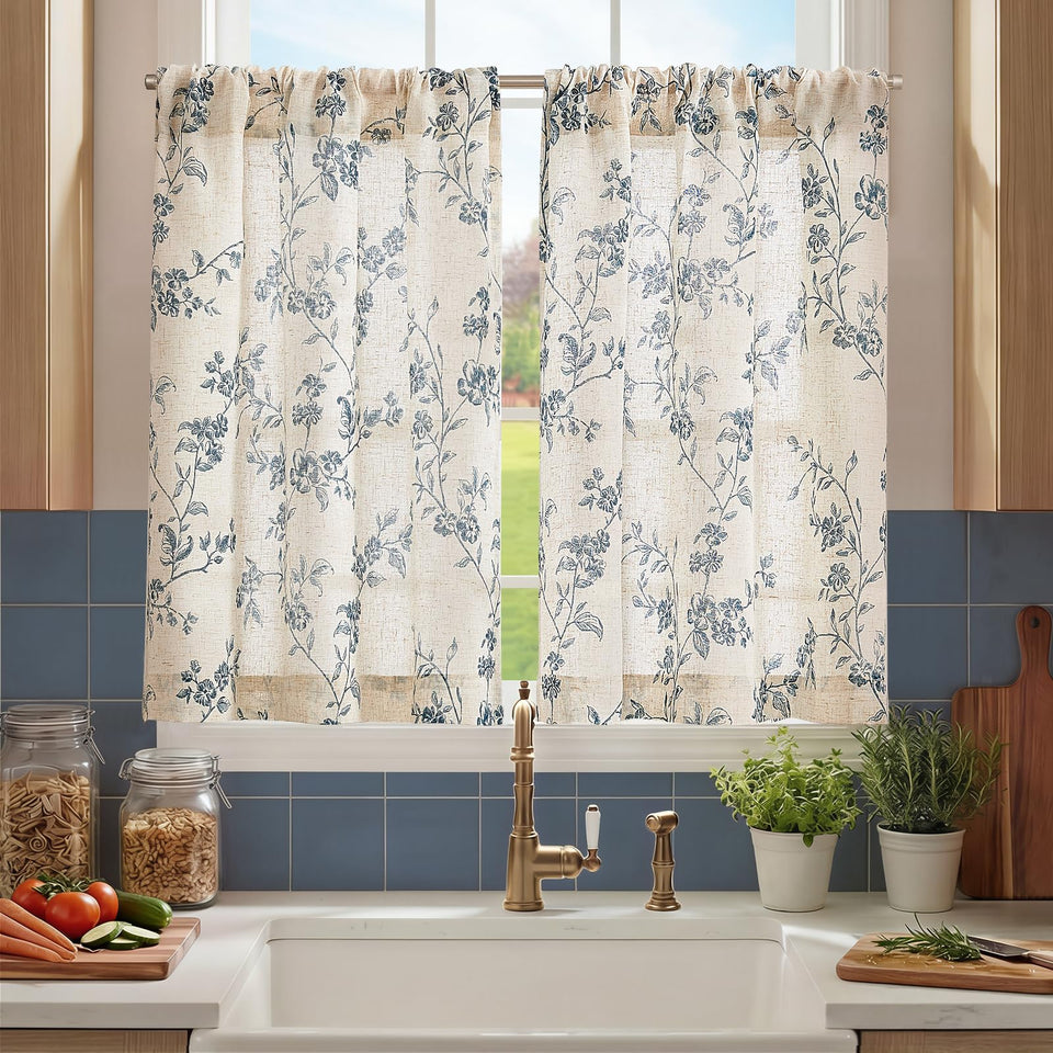 jinchan floral kitchen curtains close-up pattern highlighting delicate florals for rustic charm