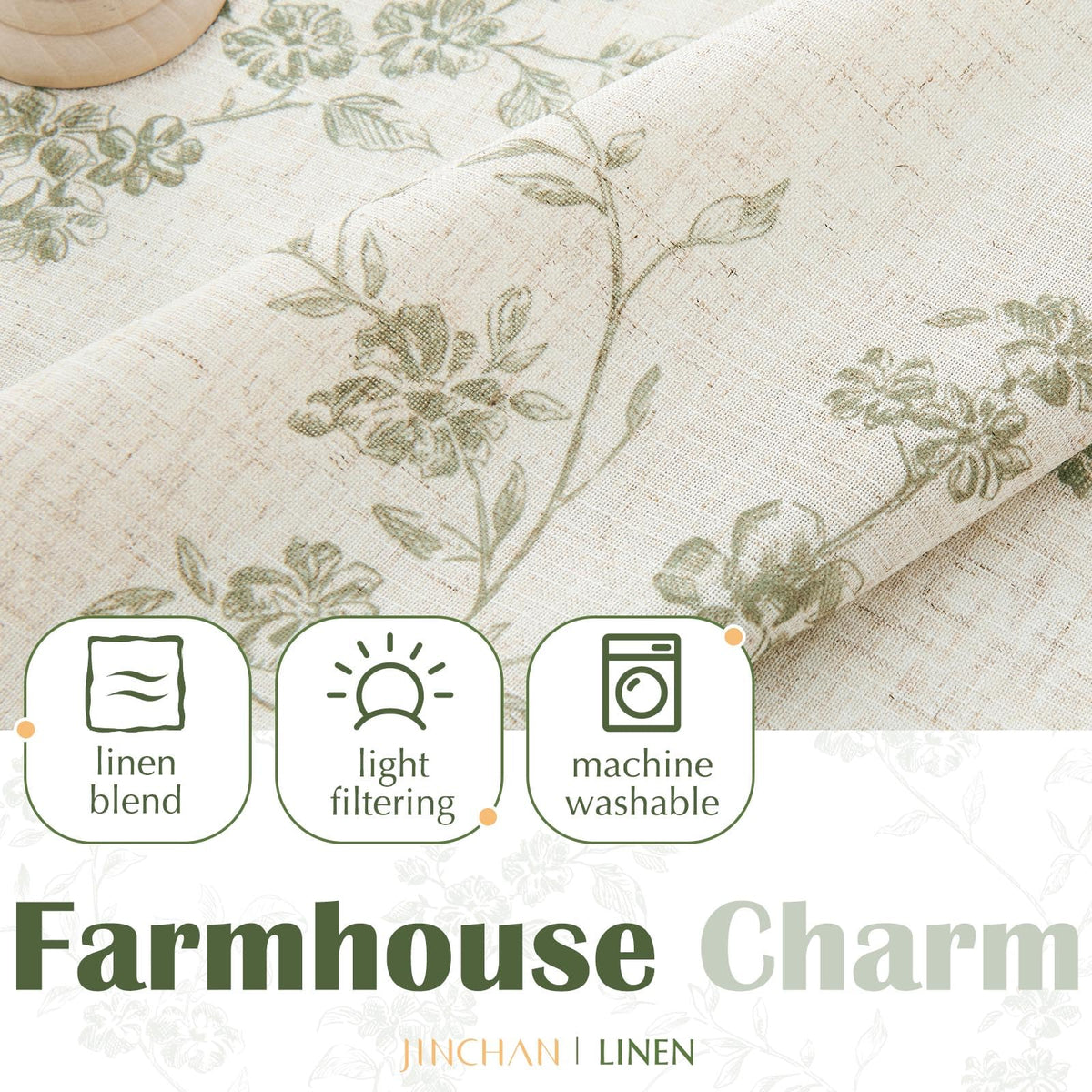 Jinchan floral kitchen curtains durable easy care; machine washable cold cycle