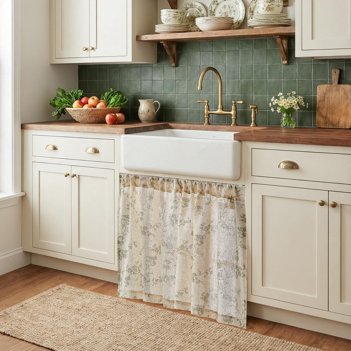 Jinchan floral kitchen curtains linen texture showing lightweight fabric for airy spaces