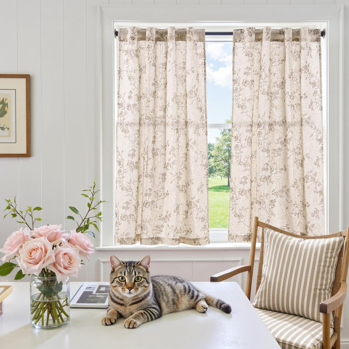Jinchan Floral Kitchen Curtains pole pocket 3-inch design for easy setup