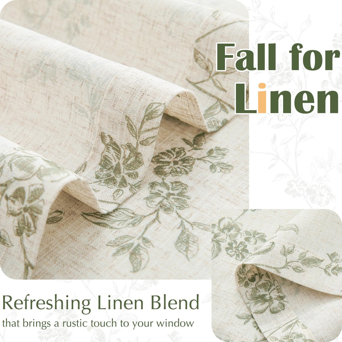 Jinchan floral kitchen curtains pole pocket detail shows easy installation on standard rods