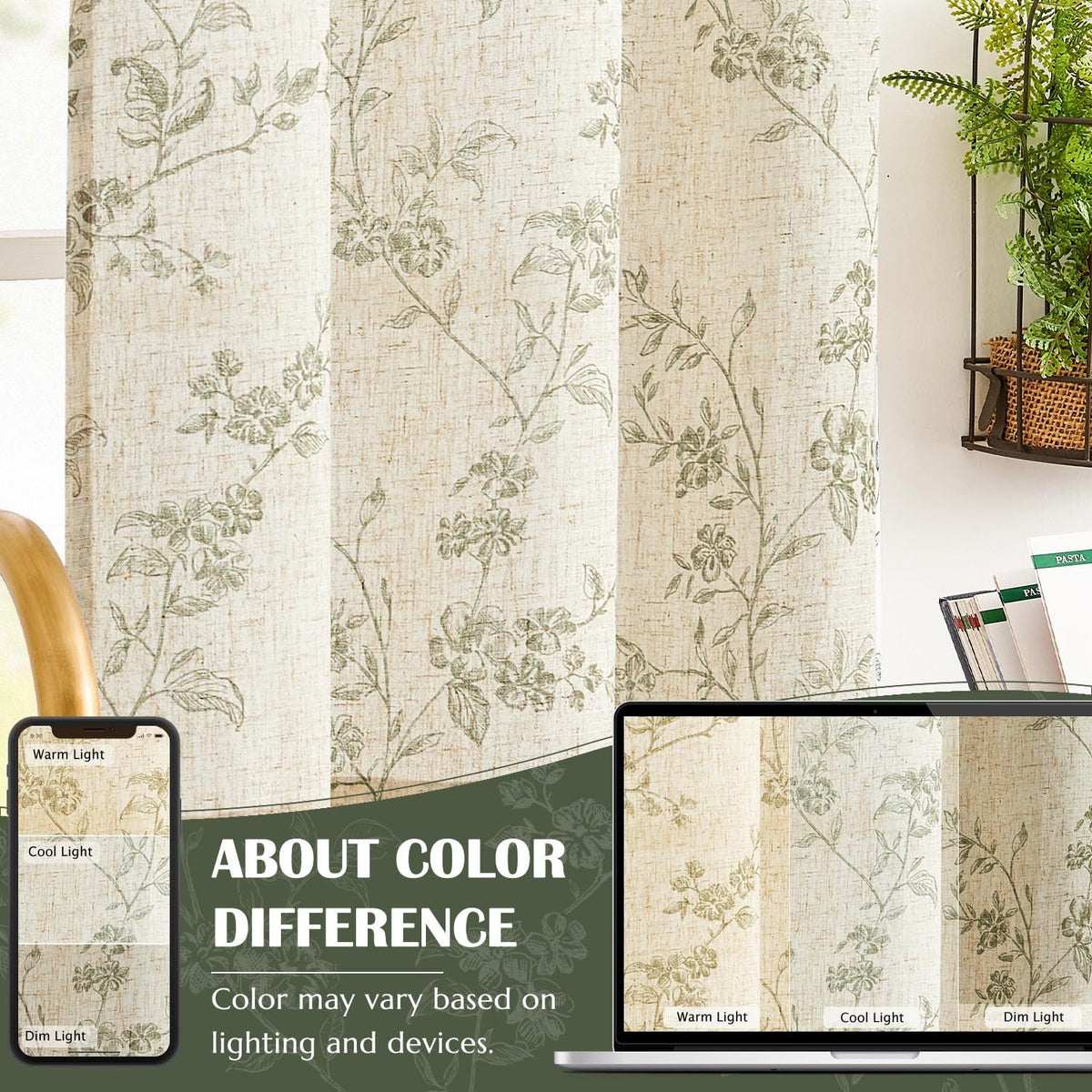 Jinchan floral kitchen curtains sage green on beige enhances decor