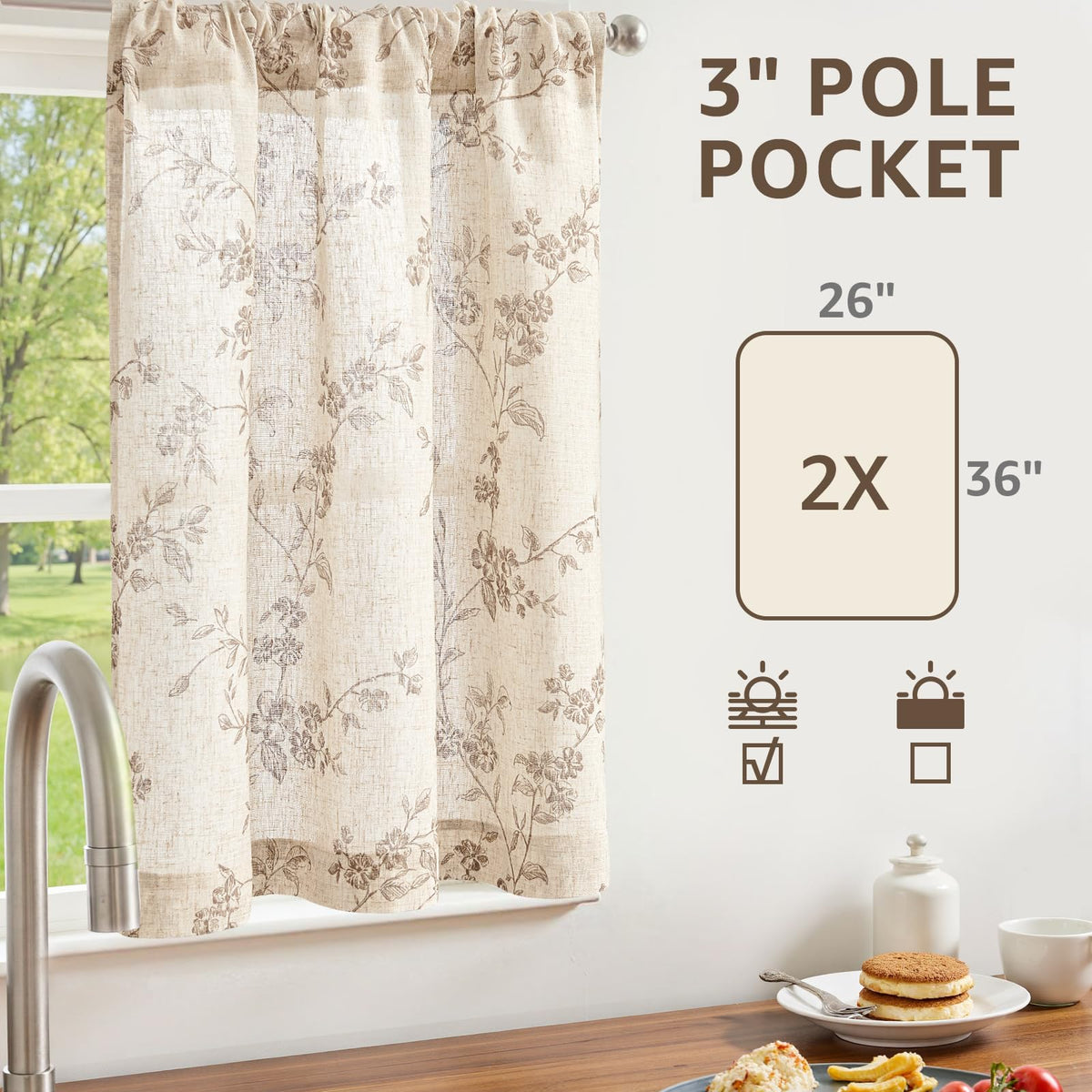 Jinchan floral kitchen curtains soft linen texture adds airy cottage style.