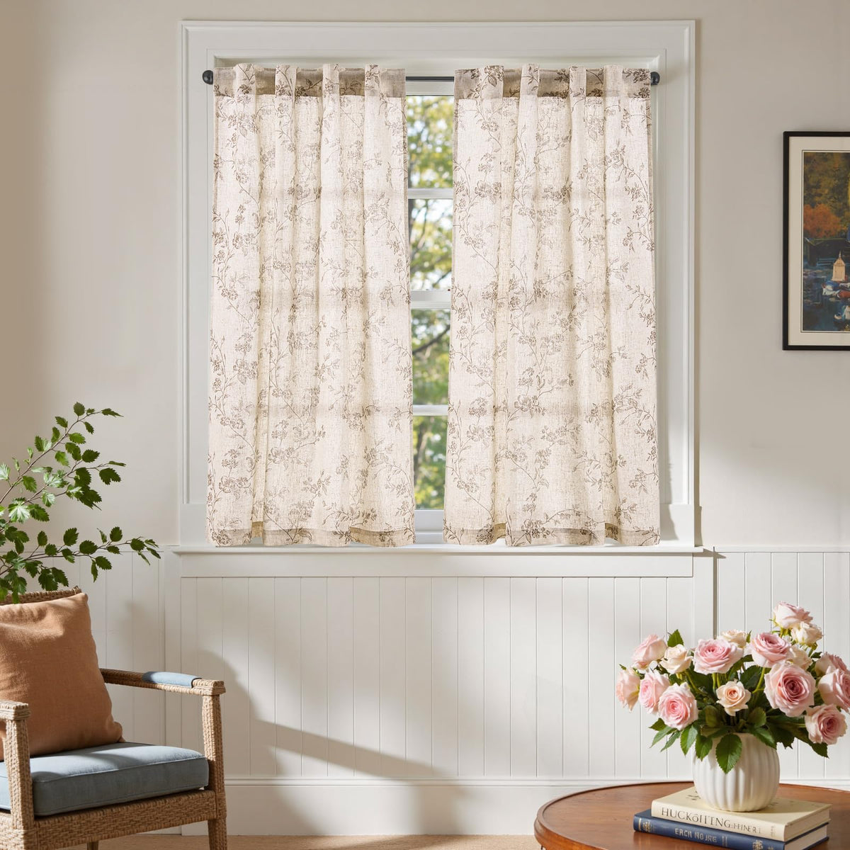 Jinchan Floral Kitchen Curtains two-panel set ready for quick installation