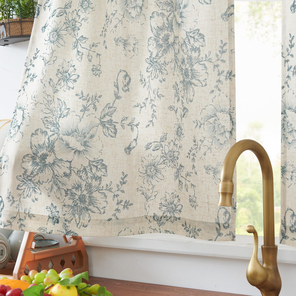 jinchan floral linen tier curtains rod-pocket detail for easy hanging