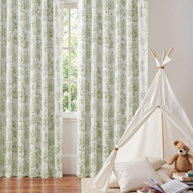 Jinchan forest animals nursery curtains in sage green for cozy decor and light management.