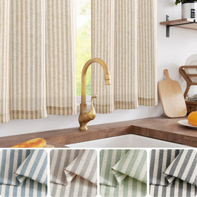 Jinchan striped linen kitchen curtains with vertical stripes for a neat, airy feel.