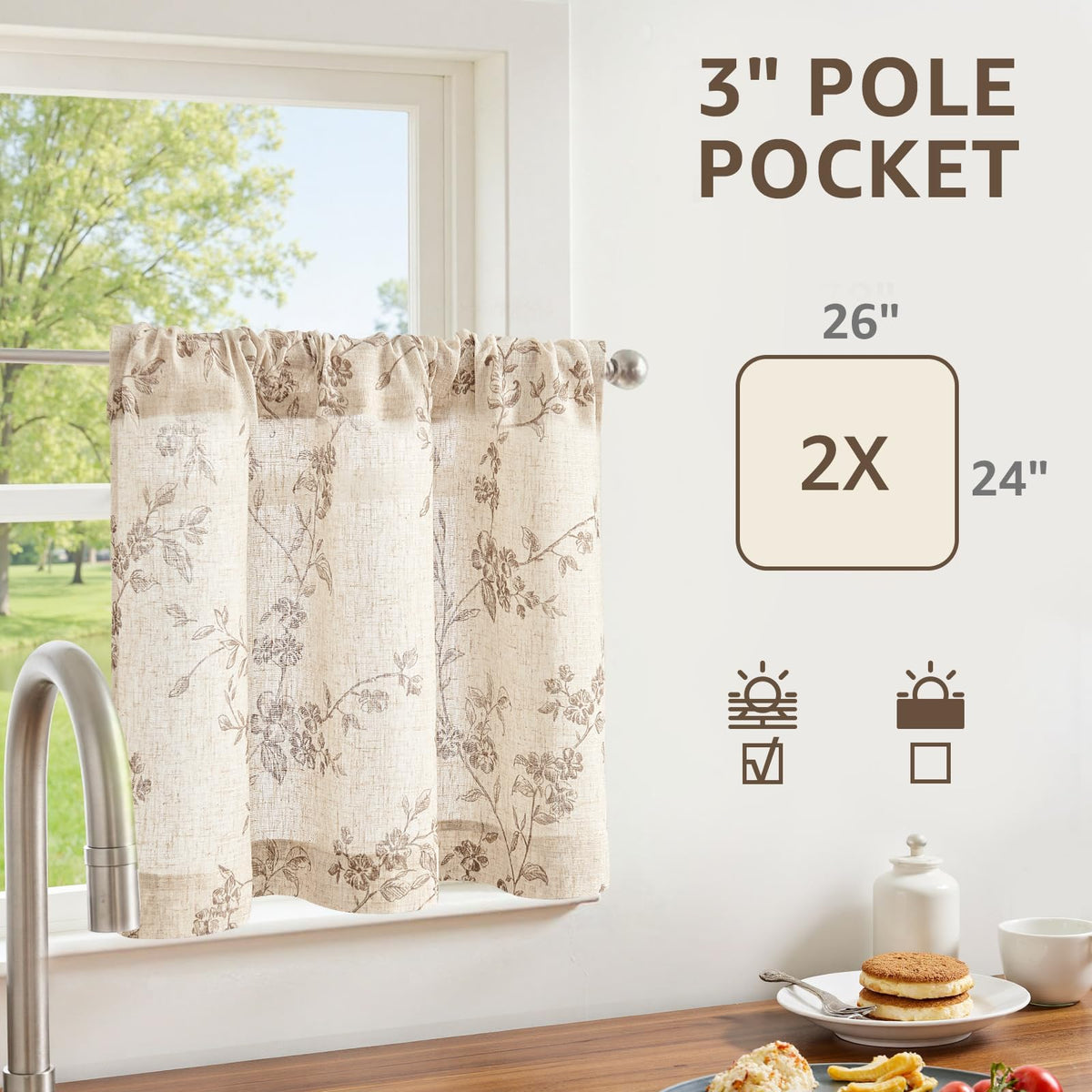Jinchan light-filtering curtains creating a cozy kitchen ambience
