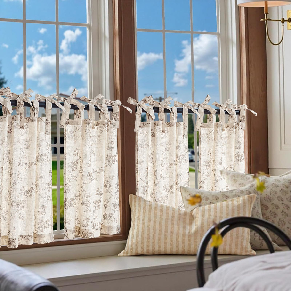 Jinchan kitchen curtains with 3-inch top tabs, easy rod mounting for quick setup.