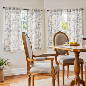 Jinchan light-filtering blue-beige linen curtains brighten kitchens and bathrooms.