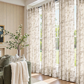 Jinchan Linen Floral Curtains 84in rod-pocket detail shows 3-in-1 hanging options