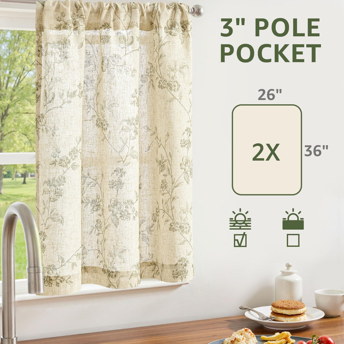 Jinchan linen-texture beige-sage fabric adds rustic charm to any room.