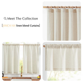 Jinchan linen textured tier curtains neutral finish suits farmhouse decor.