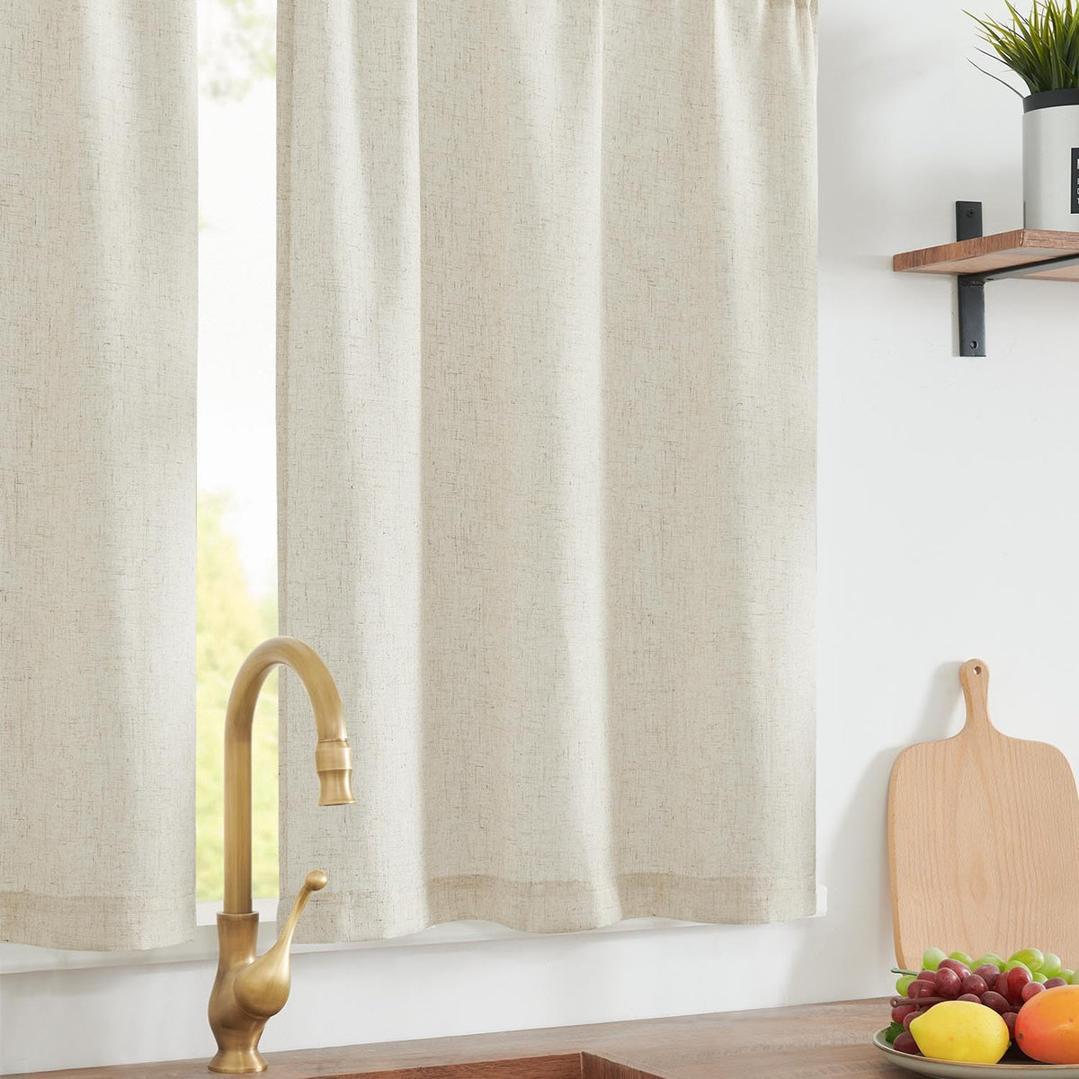 Jinchan linen tier curtains two-panel set for living room use.