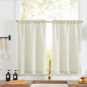 Jinchan linen textured tier curtains window view soft light privacy.