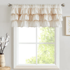 Jinchan linen valance with light-filtering design creates a cozy kitchen ambiance