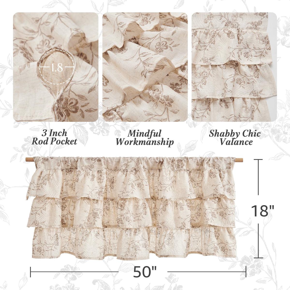 Jinchan living room window valance enhances a cottage-inspired setup.