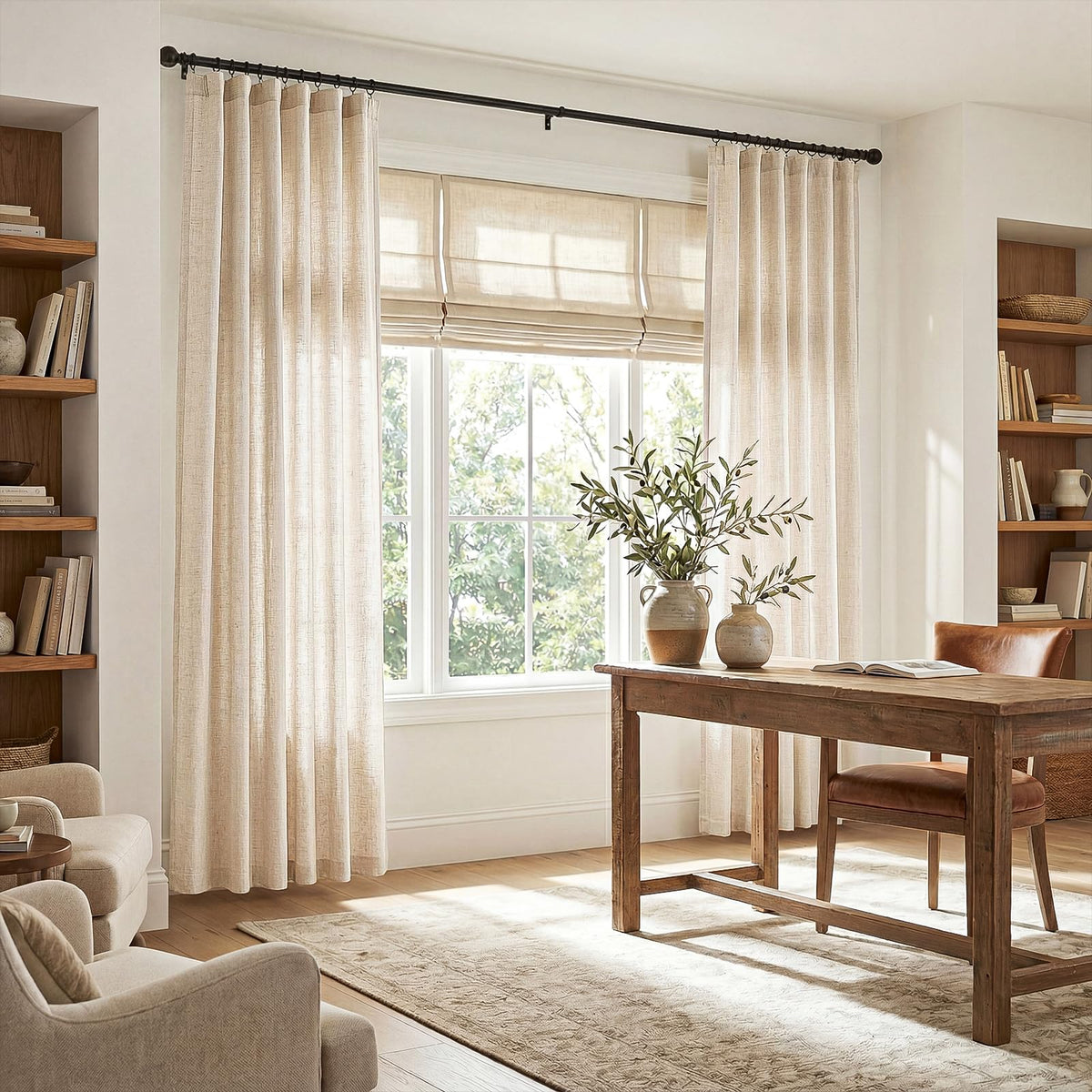 Machine-washable Jinchan curtains simplify household care.
