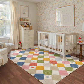 jinchan Macy 5x7 rug for kids play with bright diamonds on cream
