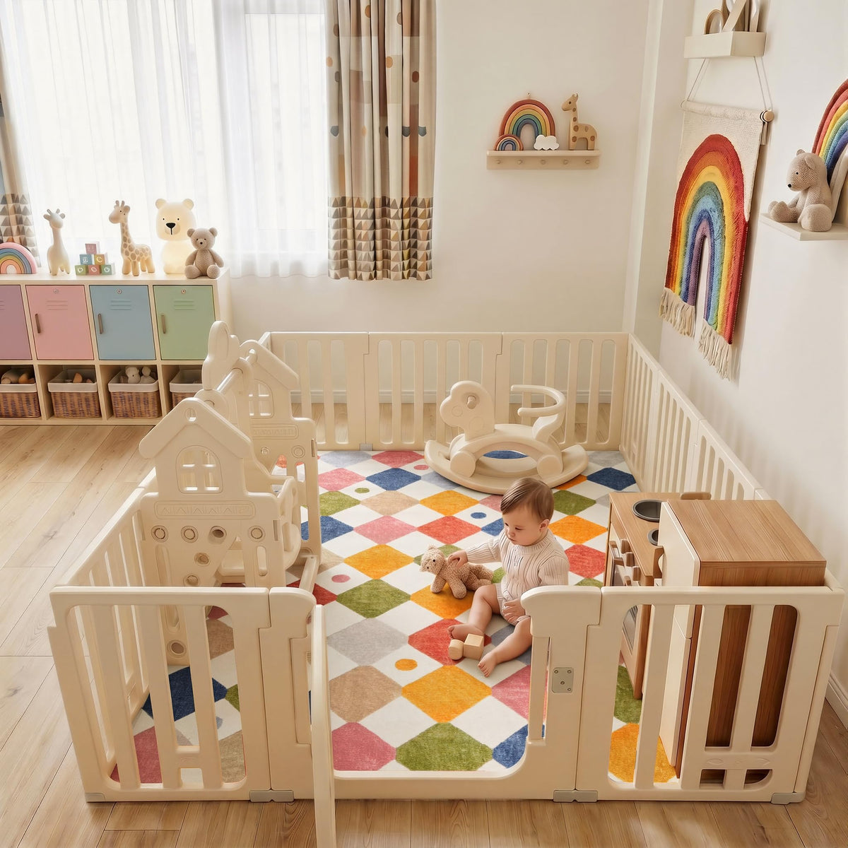 jinchan Macy circus-inspired diamonds create a vibrant, cozy play surface