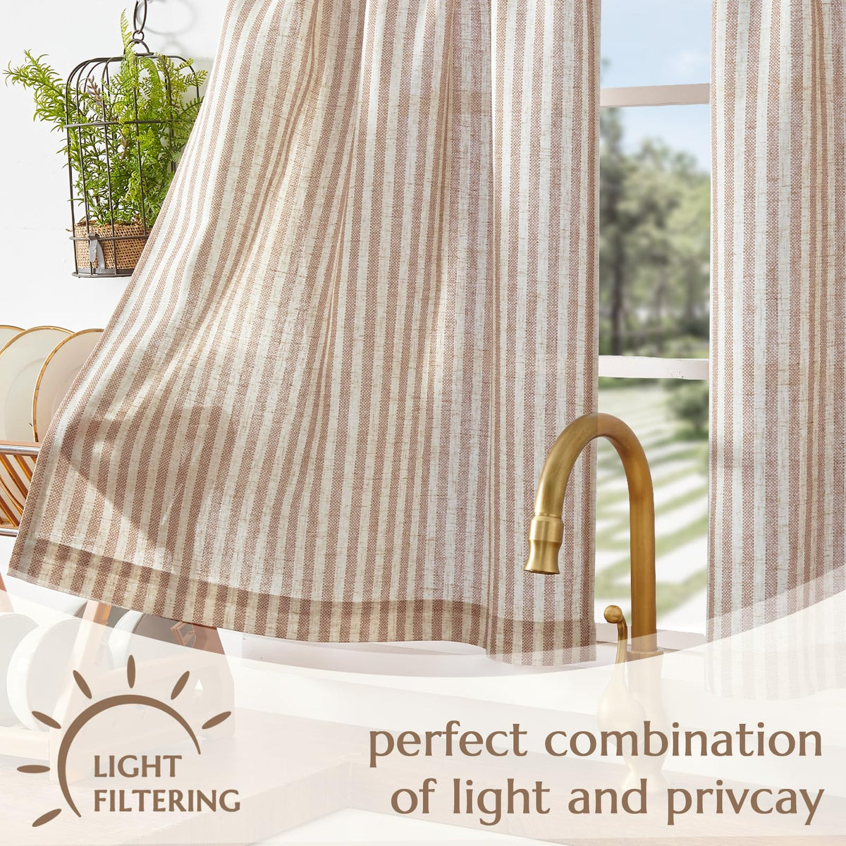 Jinchan striped linen curtains feature a 3-inch rod-pocket for easy installation.