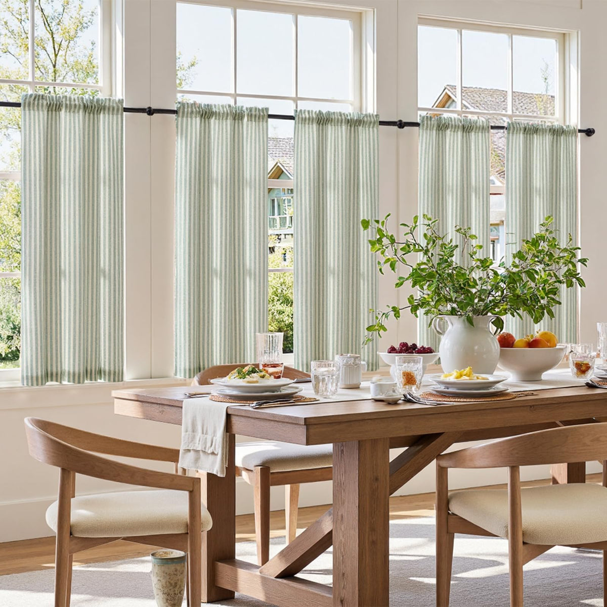 jinchan rod-pocket kitchen curtains 45in sage green for easy installation