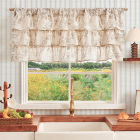 Jinchan valance closeup shows layered ruffles for elegant window drama.
