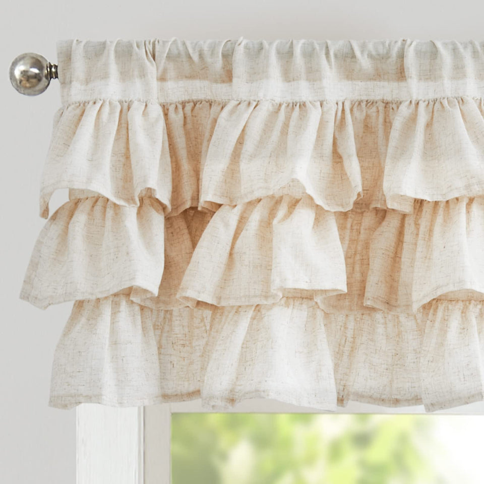 Jinchan ruffled valance curtain with linen texture softens daylight in a kitchen window