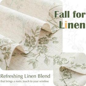 Jinchan sage-green on beige drapery complements farmhouse or modern decor.