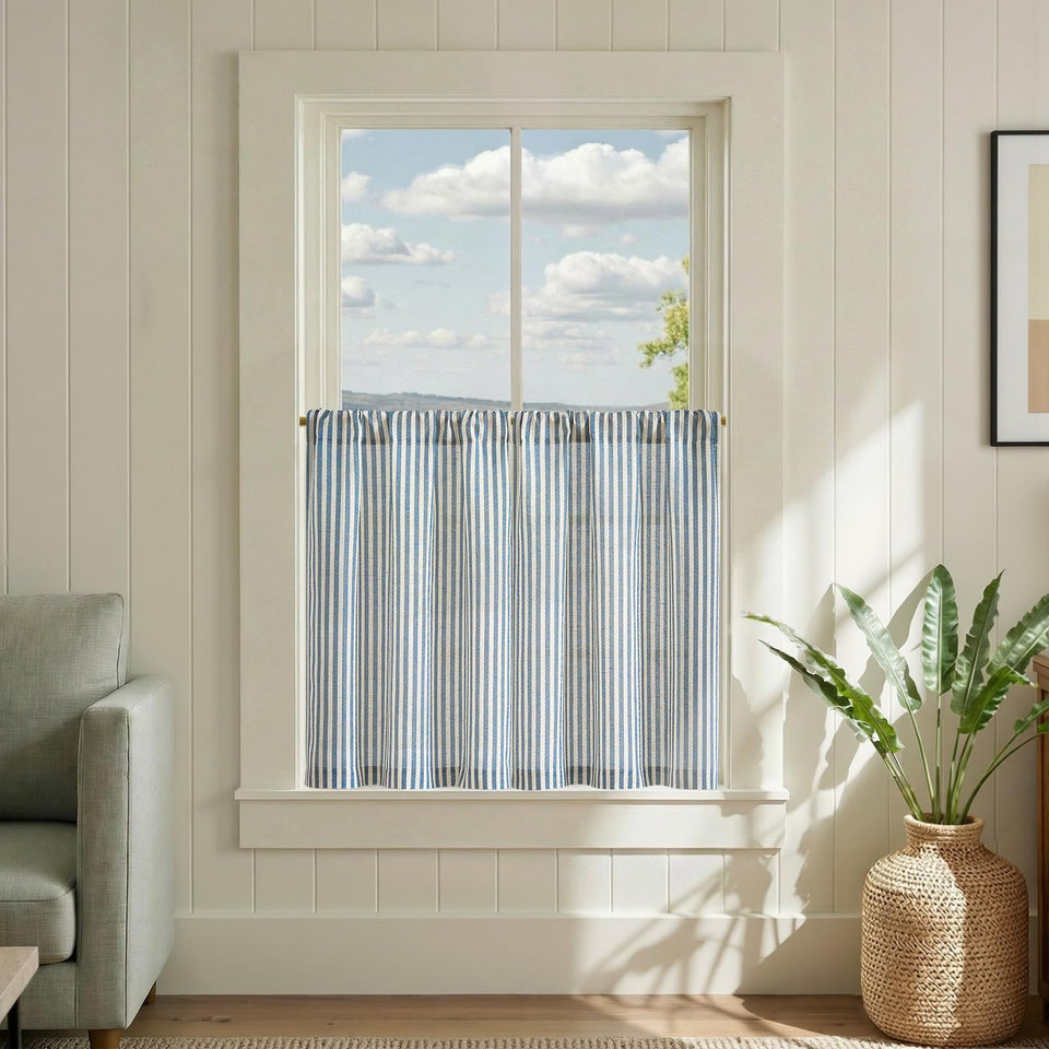 jinchan striped linen curtains blue panel filter soft daylight while preserving privacy.