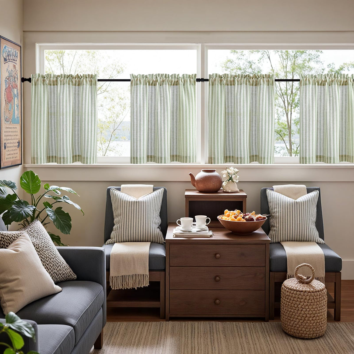 jinchan striped linen curtains rod-pocket detail clearly visible on window