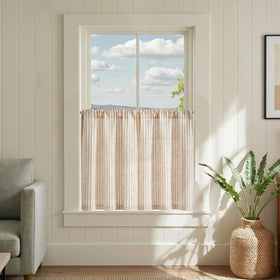Jinchan striped linen kitchen curtains with soft light filtering for a cozy tan space.