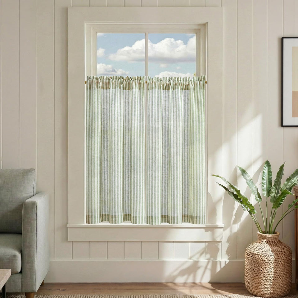 jinchan striped linen kitchen curtain sage green with gentle light filtering