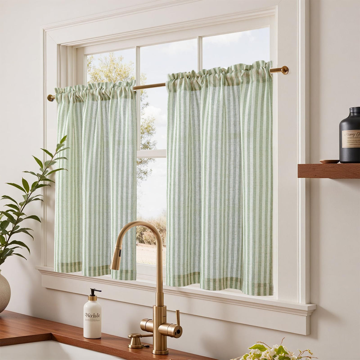 jinchan striped linen curtains sage green highlight rustic charm and privacy for small windows