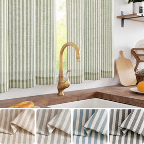Jinchan striped linen close-up — natural texture adds cozy farmhouse charm.
