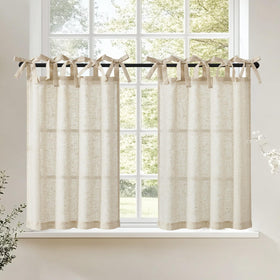 Jinchan tie-top linen kitchen curtains with two panels for wide coverage and easy install.