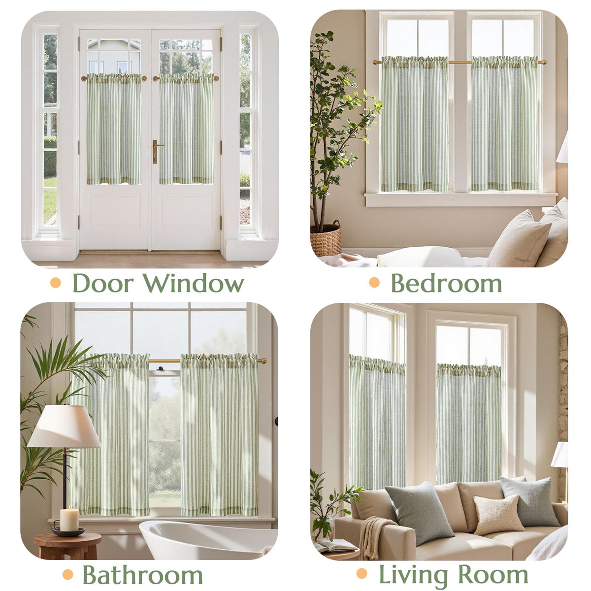 jinchan two-panel curtains sage green rod-pocket view creating soft, even drape