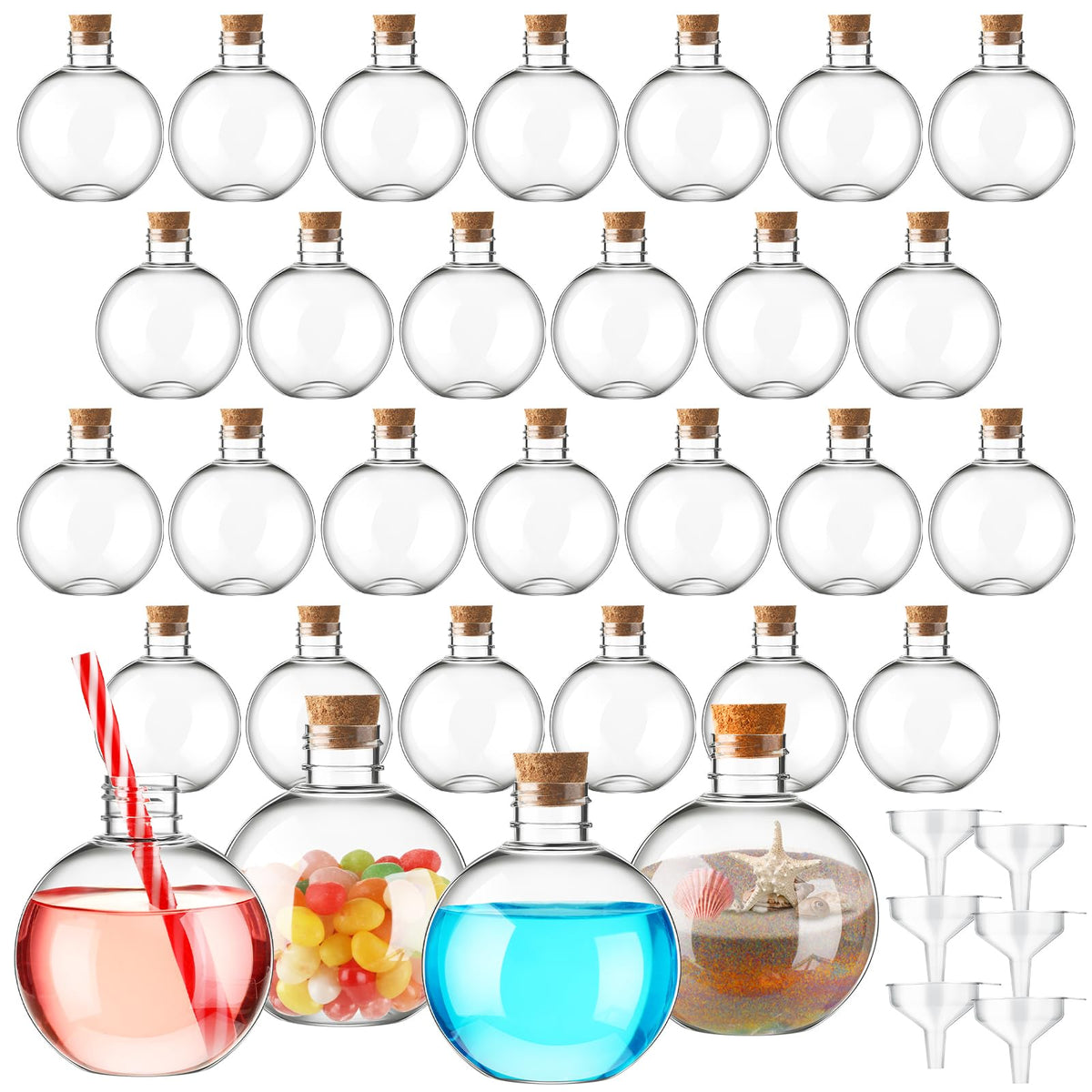 Jinei ball shape bottle 6oz with cork for DIY crafts and decoration.