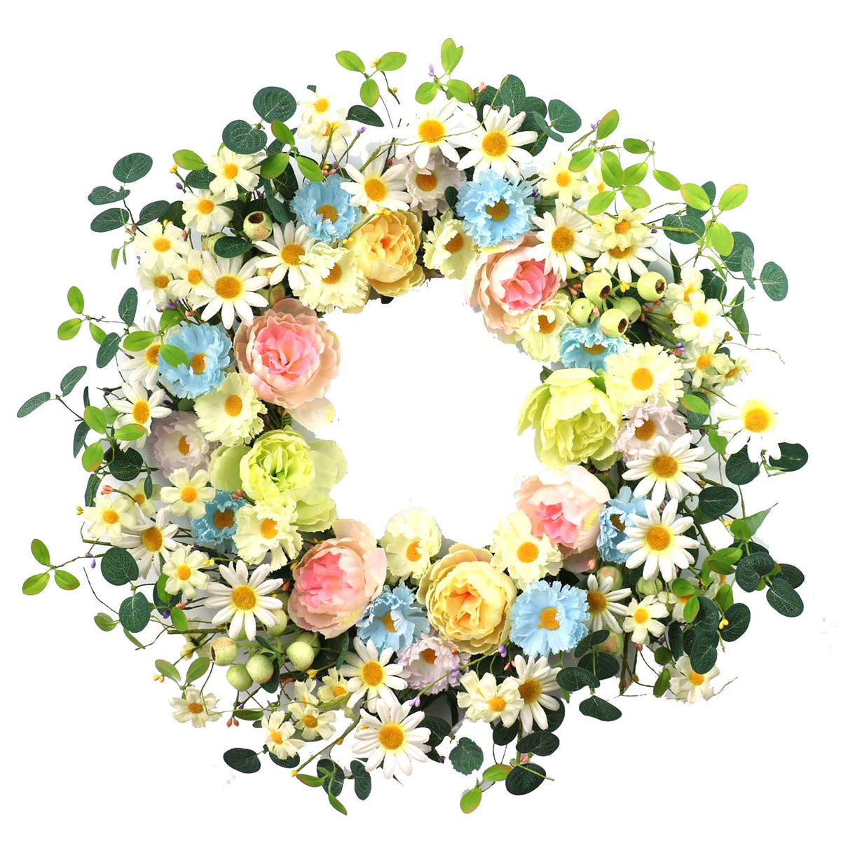 JINGHONG 24-inch wreath with daisies and roses for vibrant entryway decor