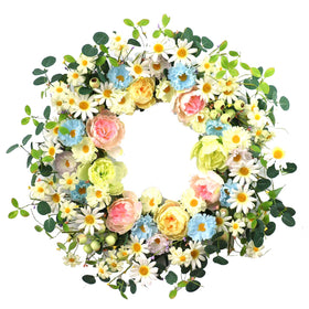 JINGHONG 24-inch wreath with daisies and roses for vibrant entryway decor