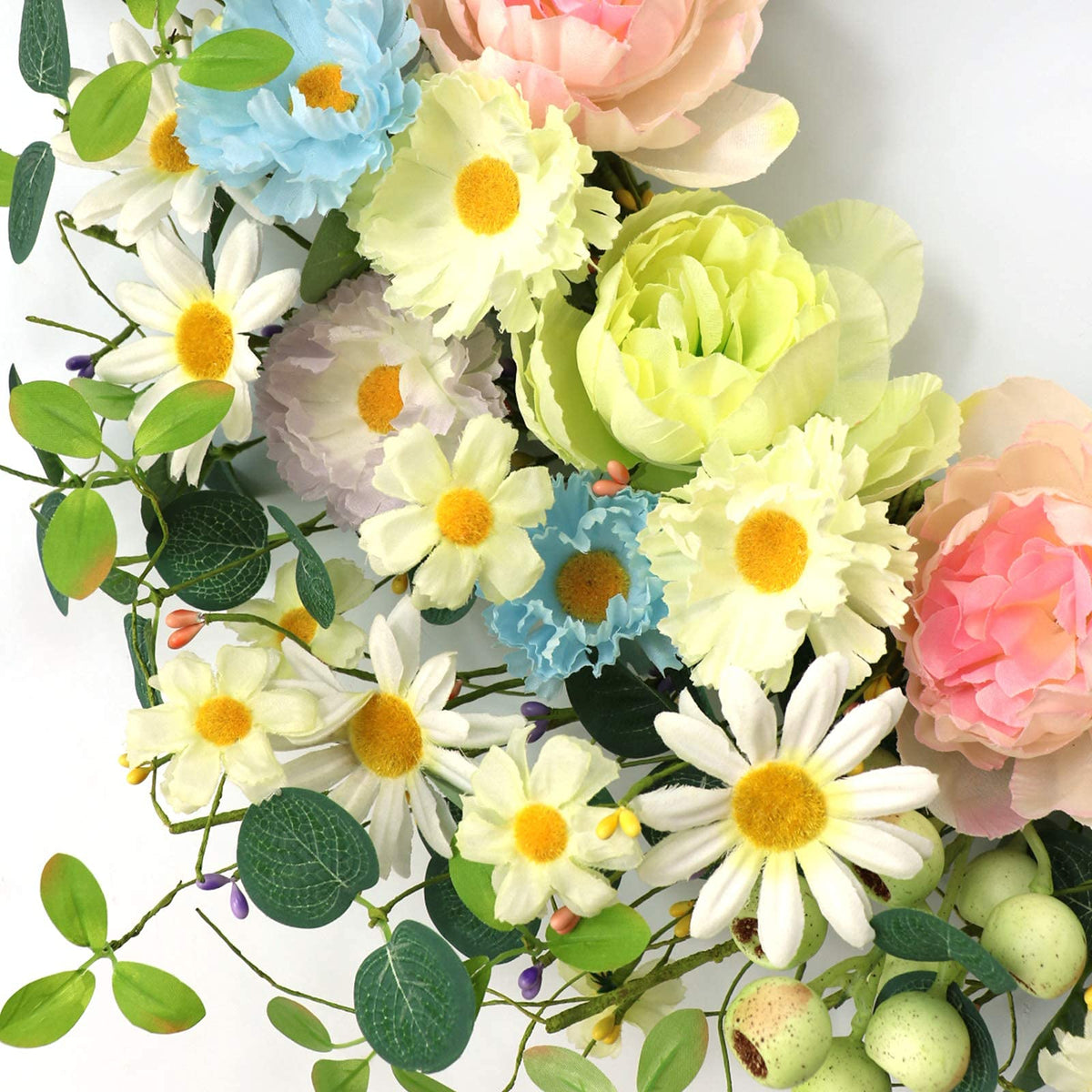 JINGHONG colorful spring summer wreath with daisies and roses